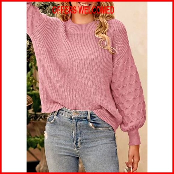 Chunky Knit Pullover Sweater, Loose Fit, Long Sleeve, Winter Casual Top - Picture 3 of 7